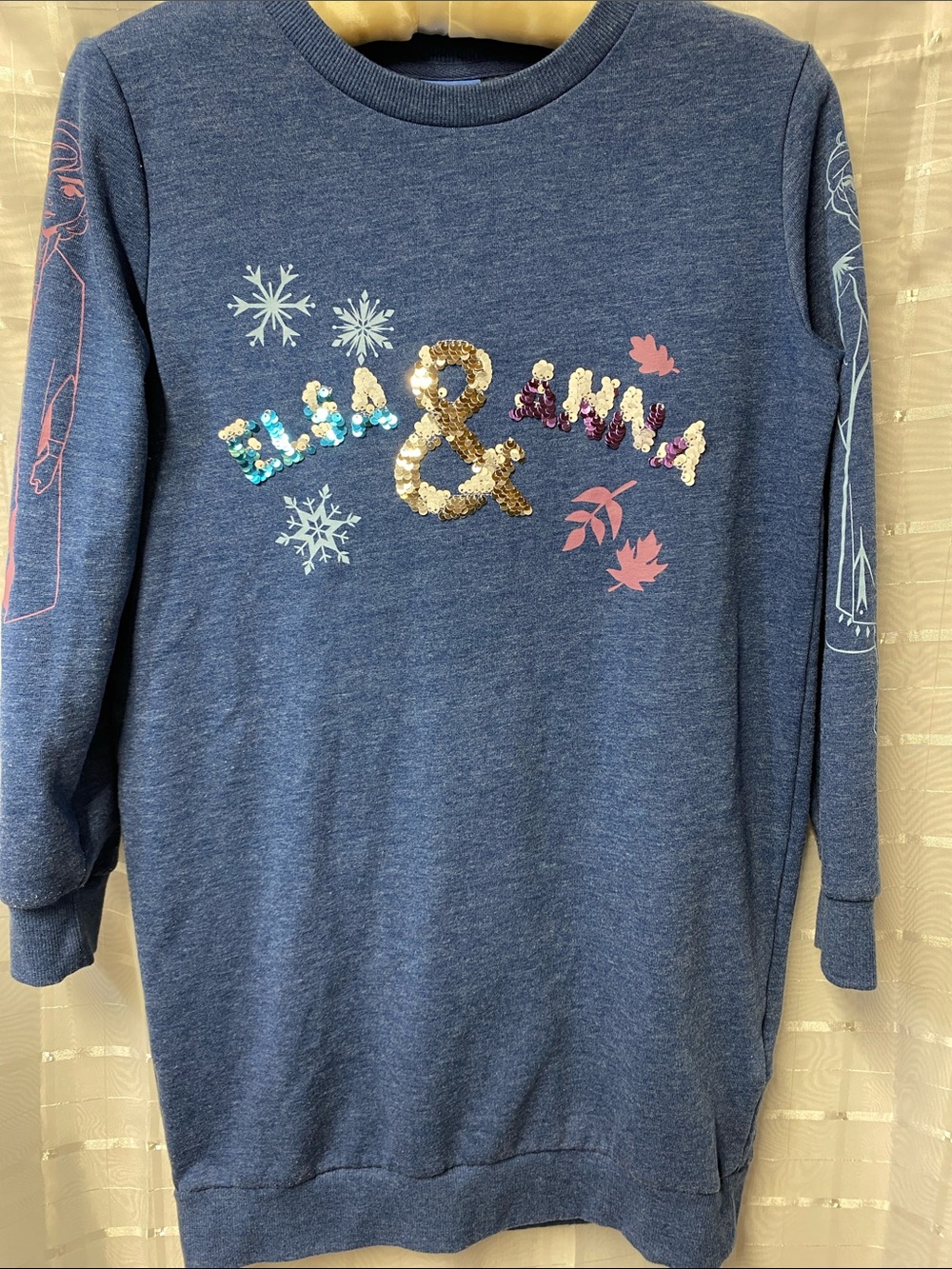 Disney Frozen Elsa & Anna Girls Size 10 XL Blue Sequin Sweatshirt